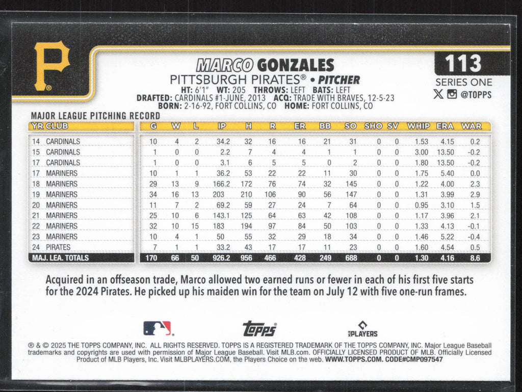 2025 Topps #113 Marco Gonzales