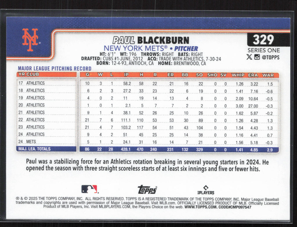 2025 Topps #329 Paul Blackburn