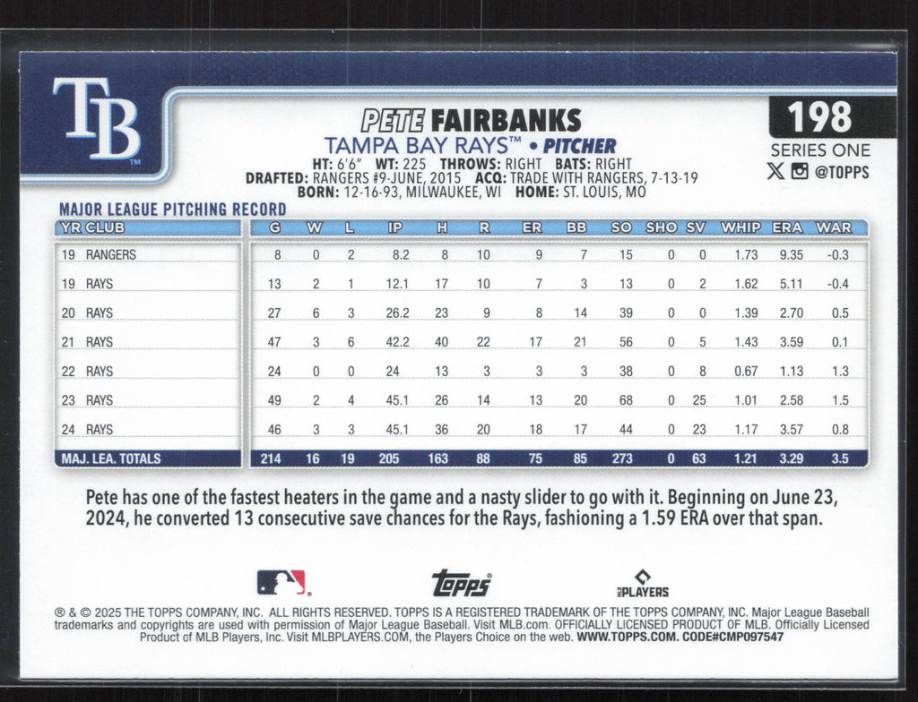 2025 Topps #198 Pete Fairbanks