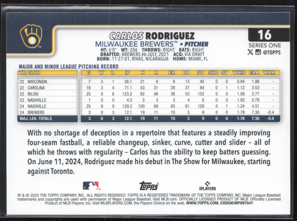 2025 Topps #16 Carlos Rodriguez