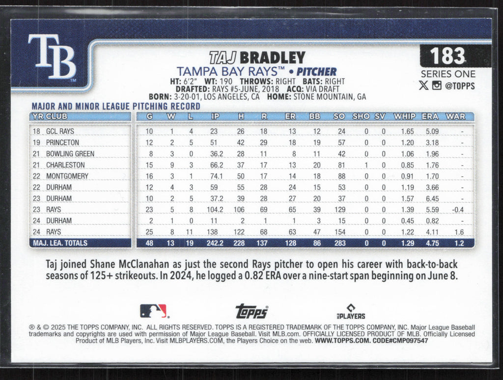 2025 Topps #183 Taj Bradley