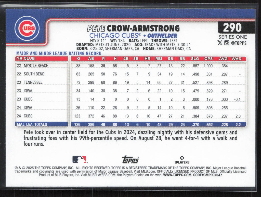 2025 Topps #290 Pete Crow-Armstrong
