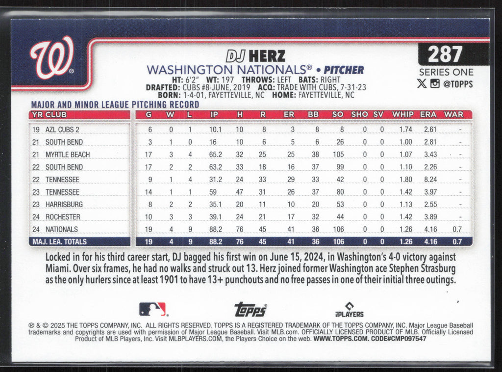 2025 Topps #287 DJ Herz