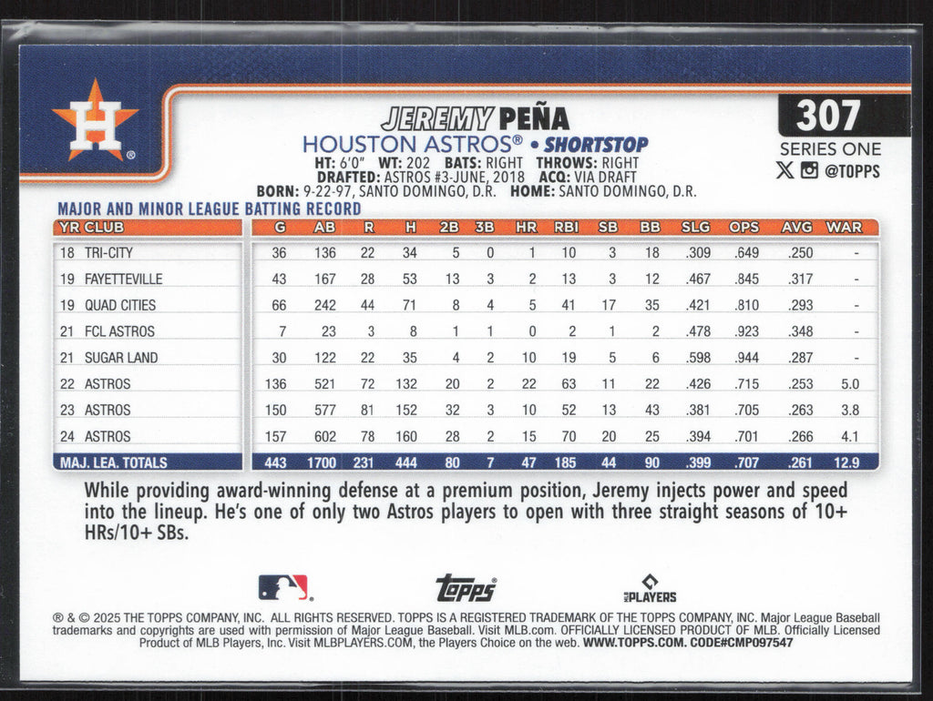 2025 Topps #307 Jeremy Peña