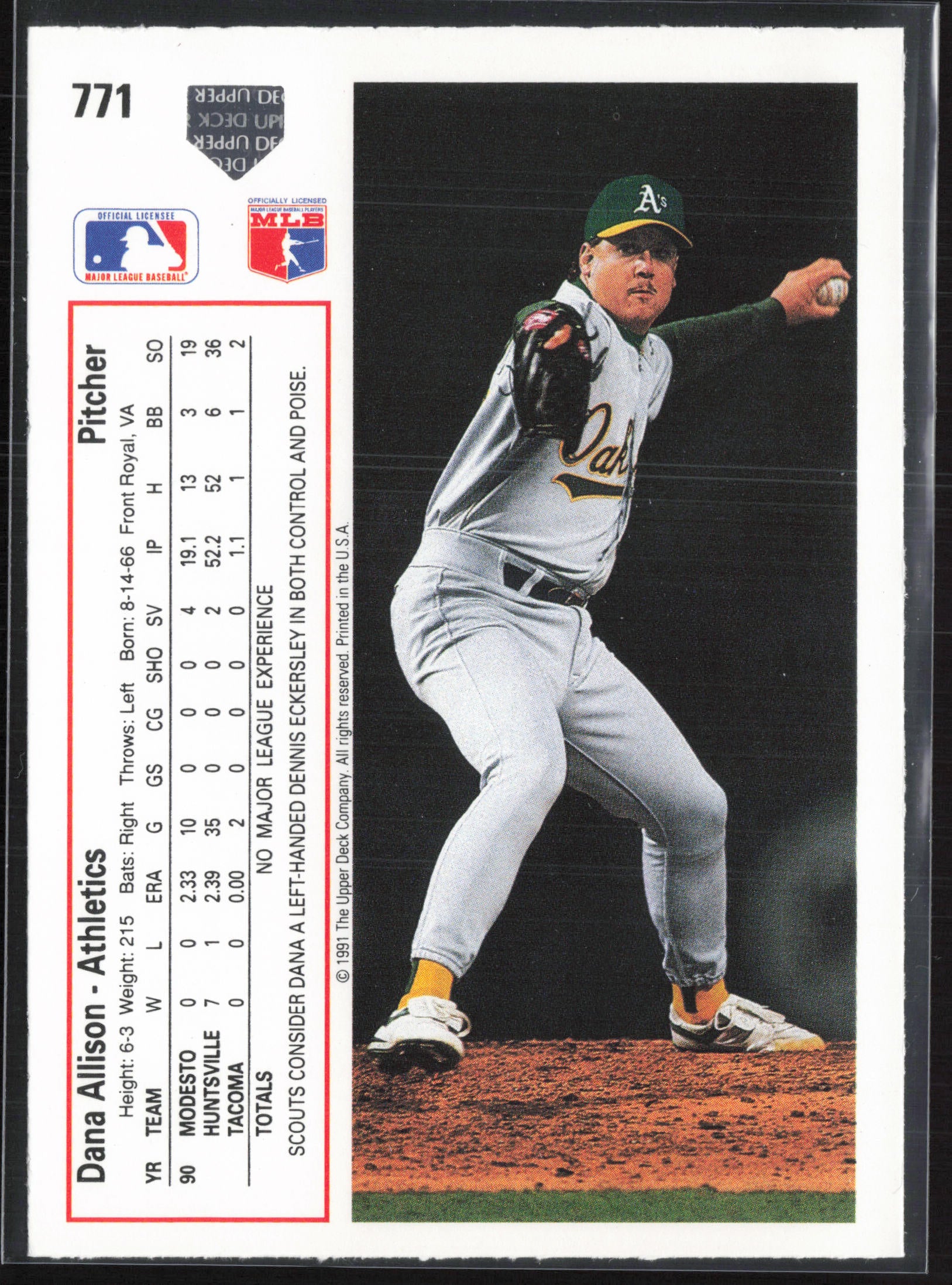 1991 Upper Deck #771b Dana Allison