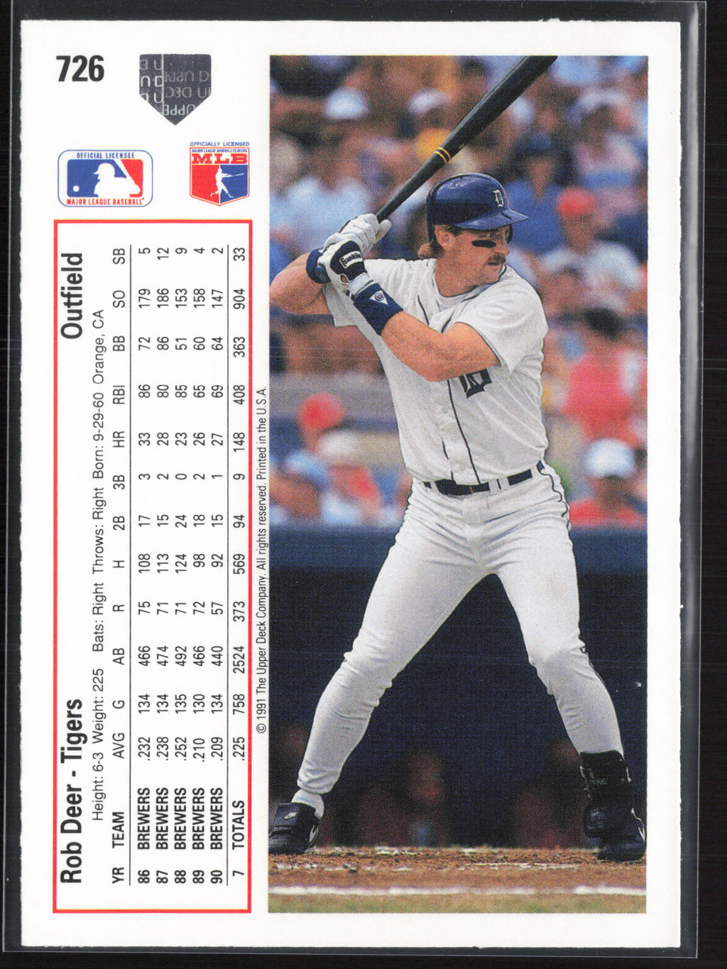 1991 Upper Deck #726 Rob Deer
