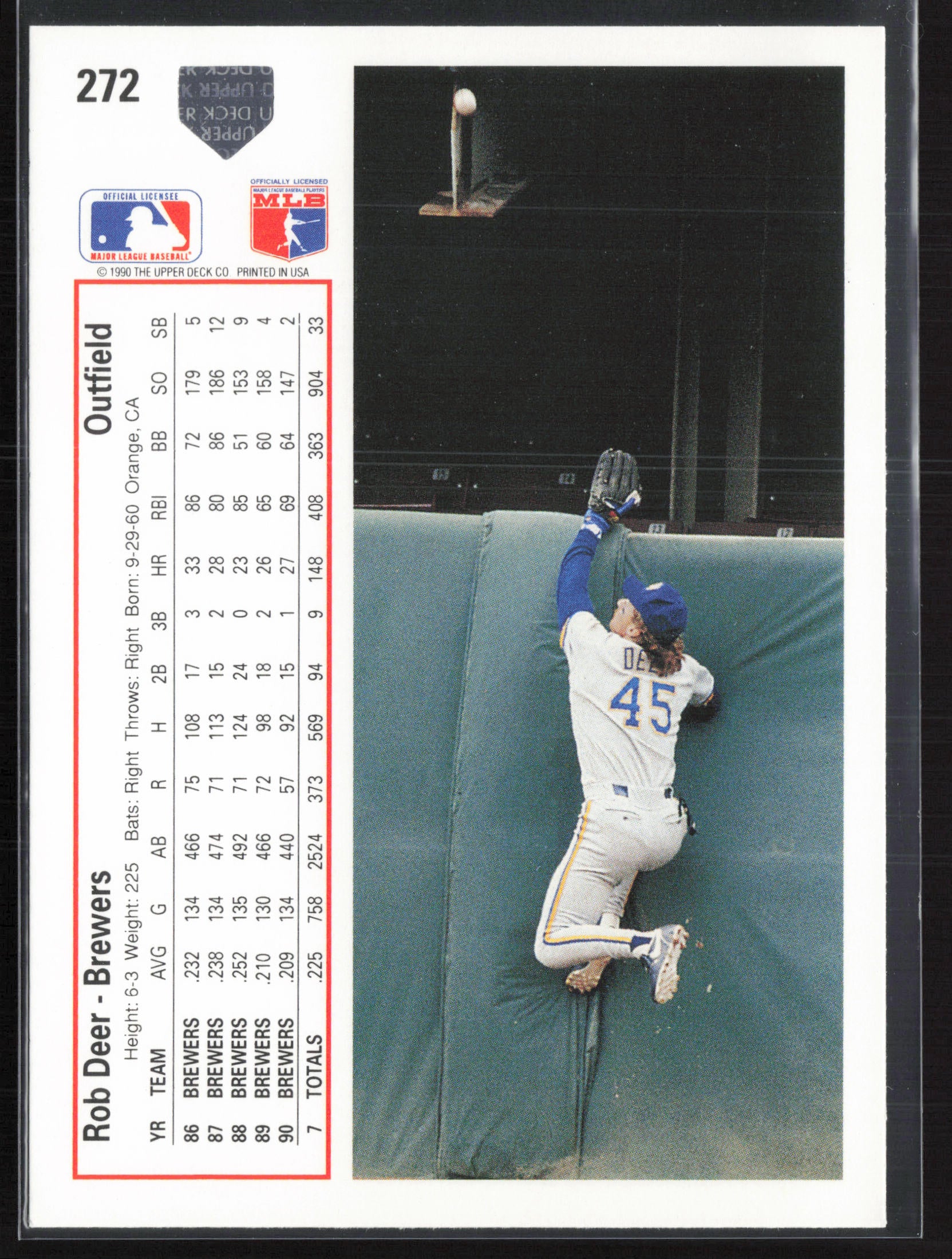 1991 Upper Deck #272 Rob Deer