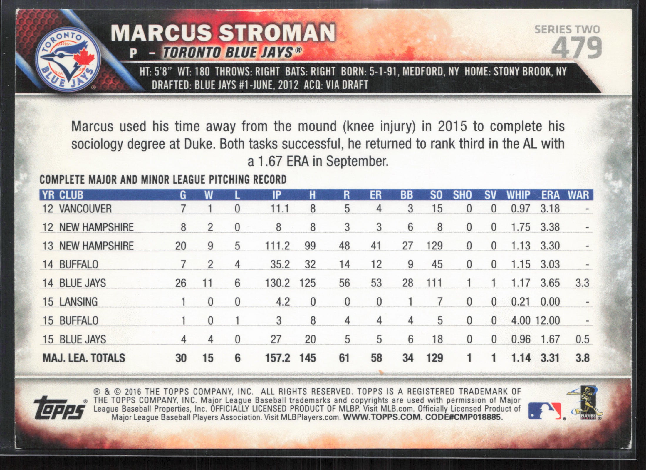2016 Topps #479 Marcus Stroman