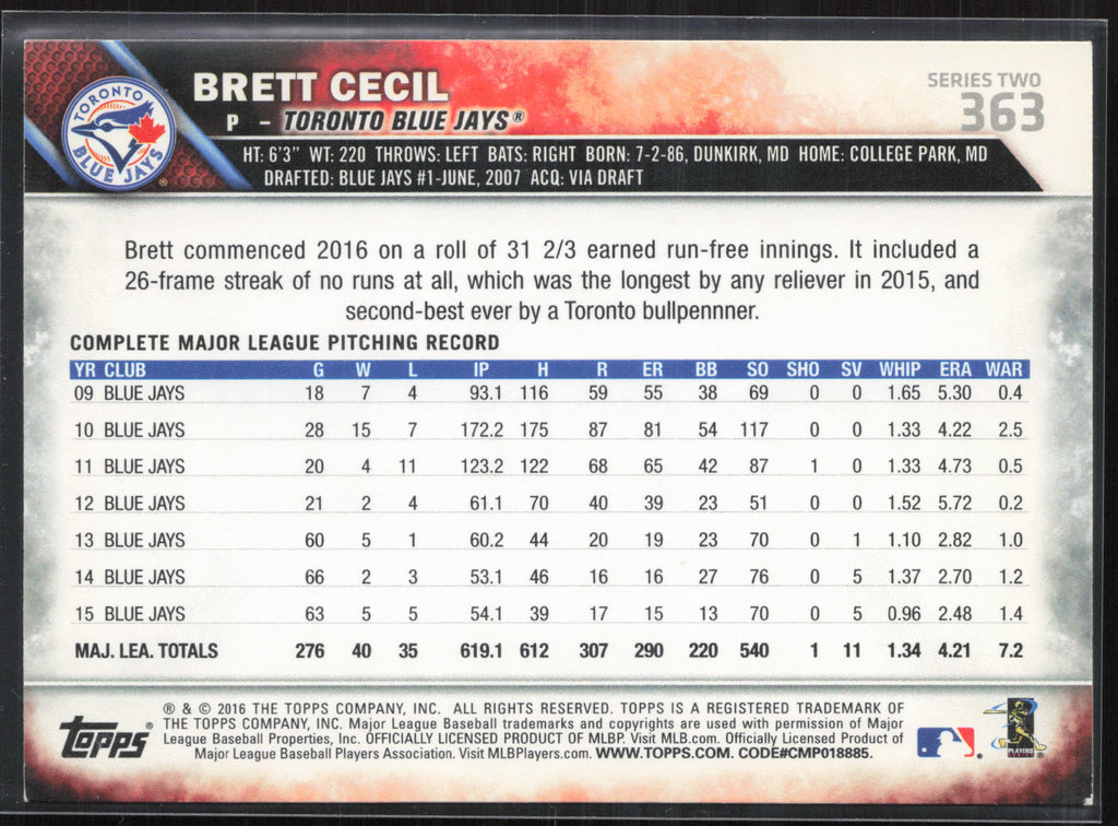 2016 Topps #363 Brett Cecil
