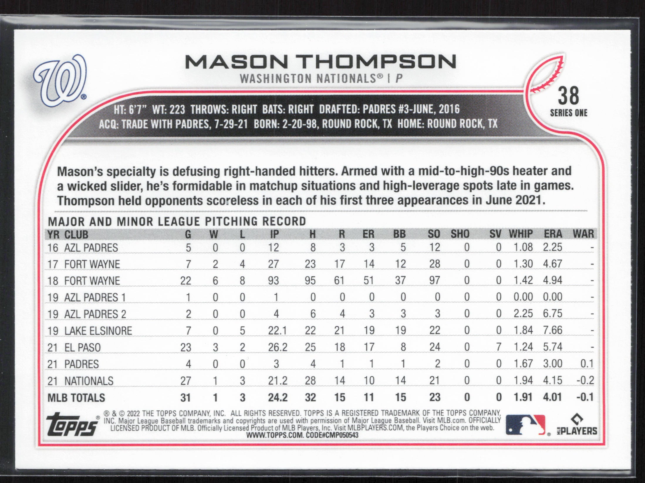 2022 Topps #38b Mason Thompson