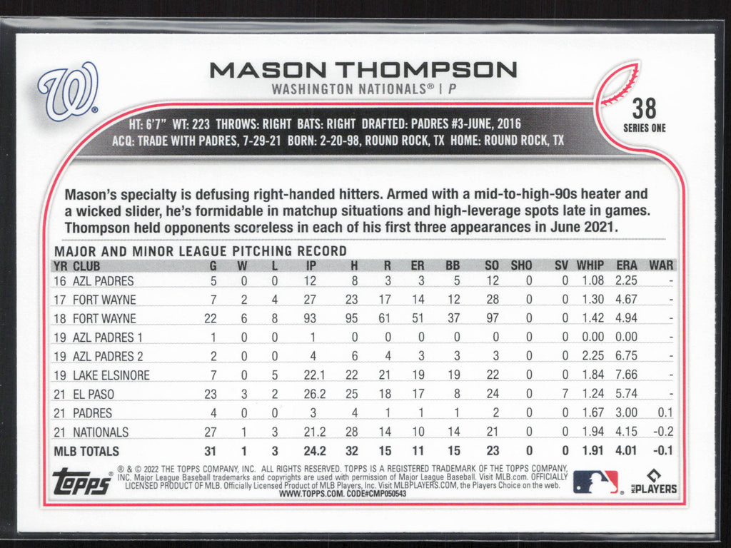 2022 Topps #38b Mason Thompson