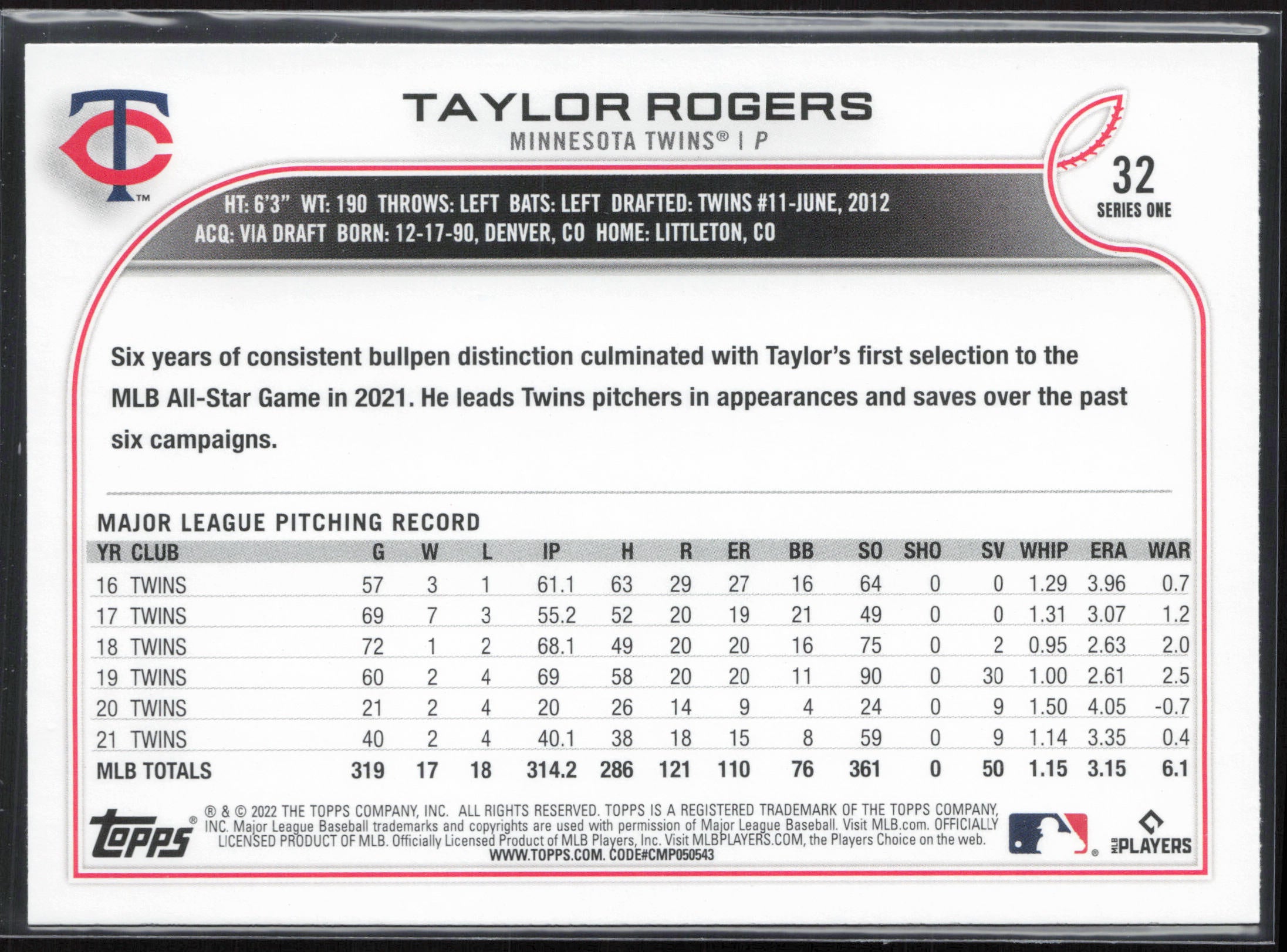 2022 Topps #32 Taylor Rogers