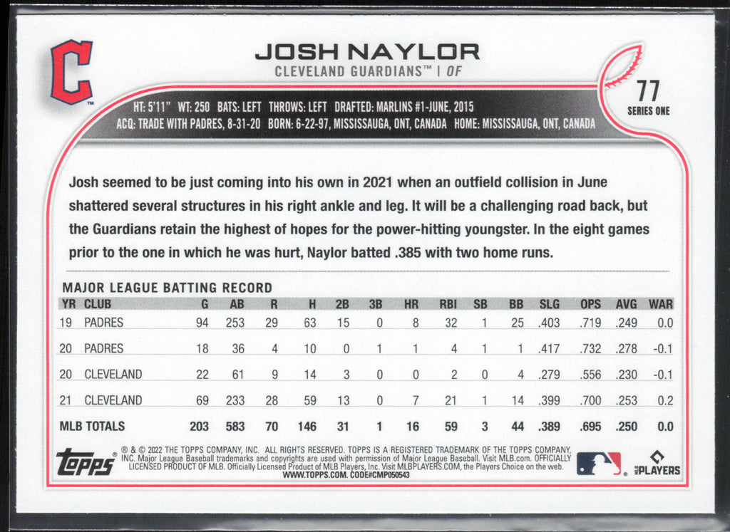 2022 Topps #77 Josh Naylor