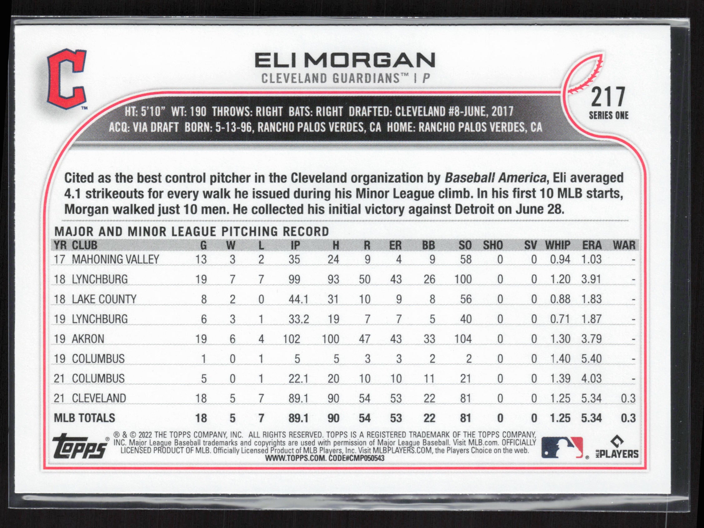2022 Topps #217b Eli Morgan