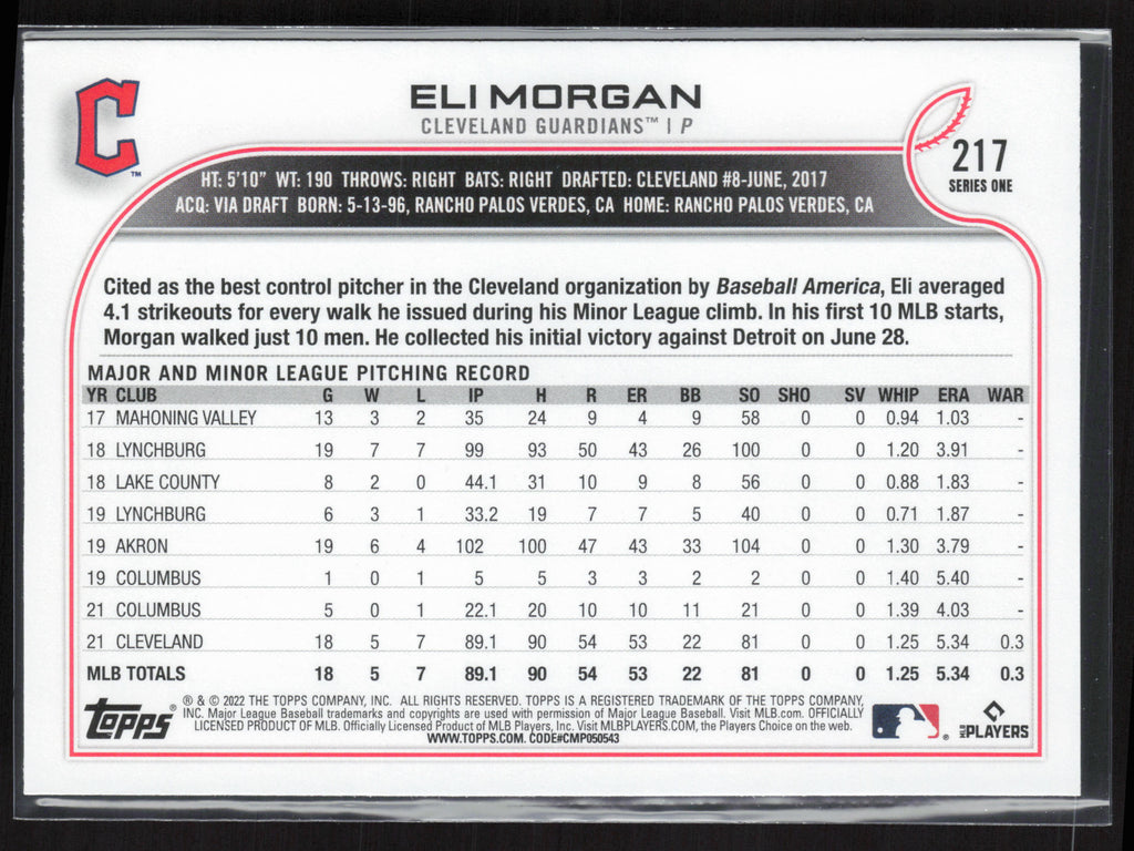 2022 Topps #217b Eli Morgan