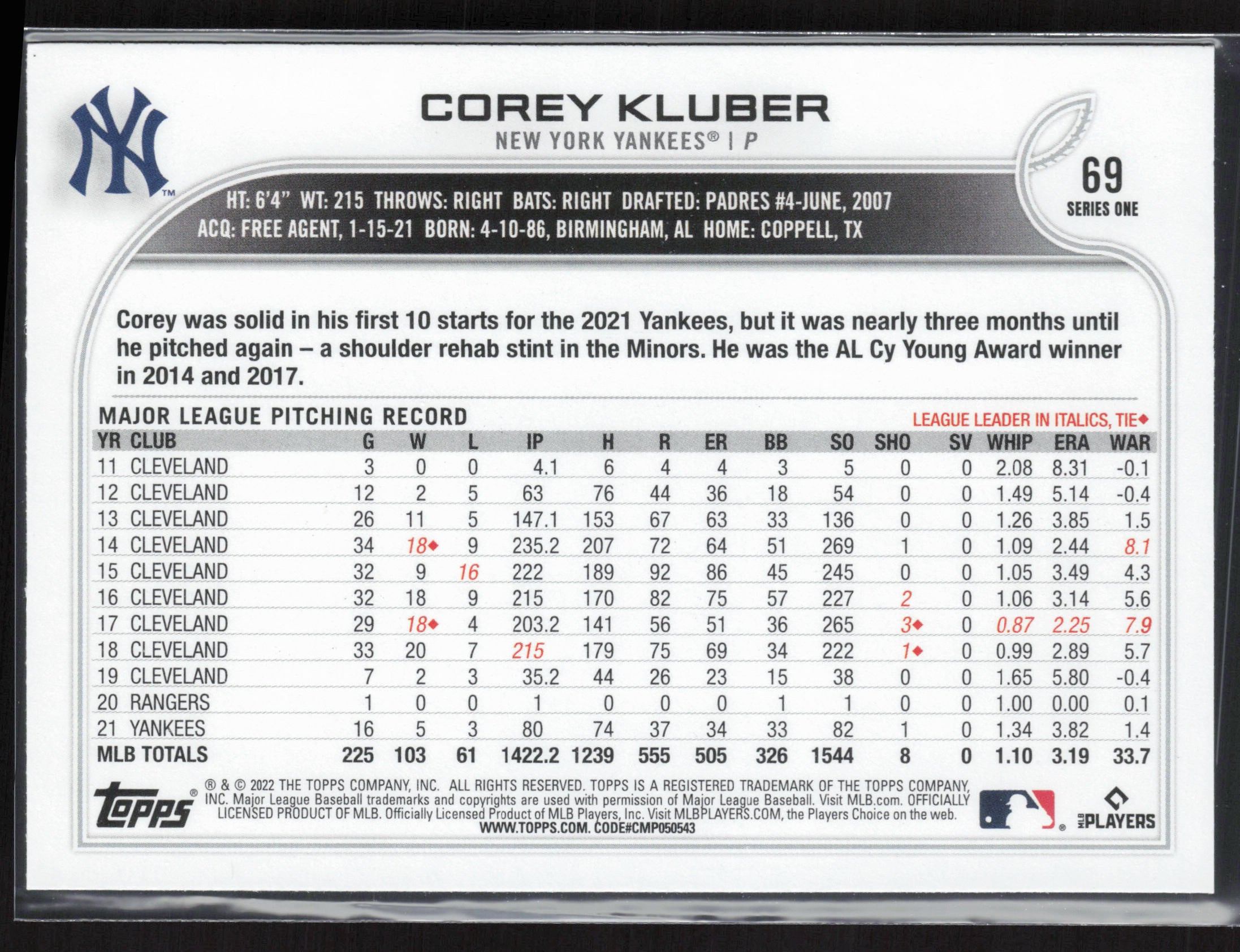 2022 Topps #69 Corey Kluber