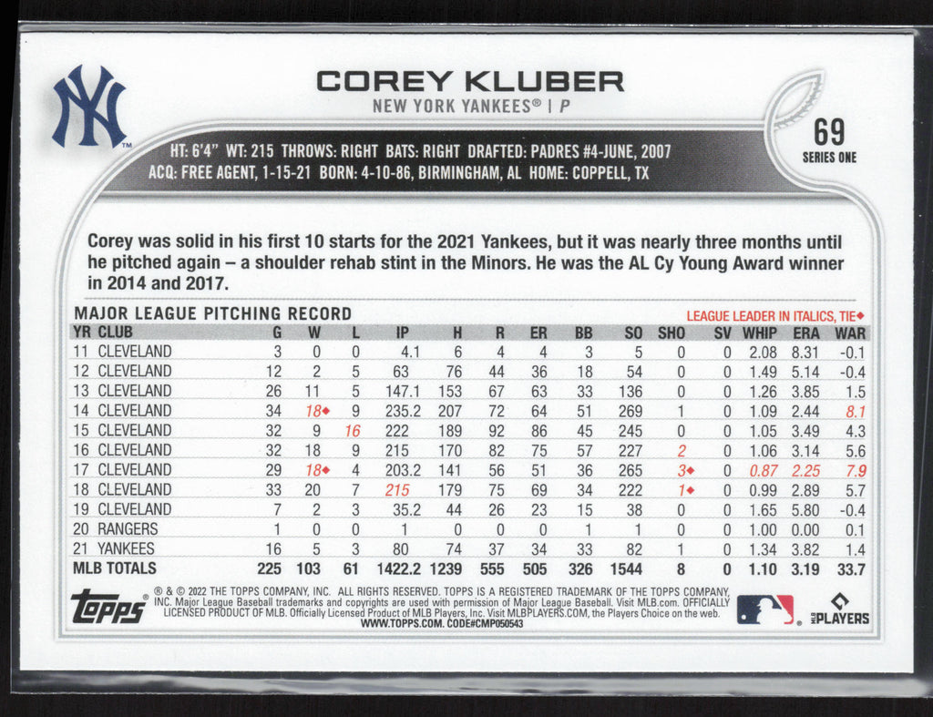 2022 Topps #69 Corey Kluber