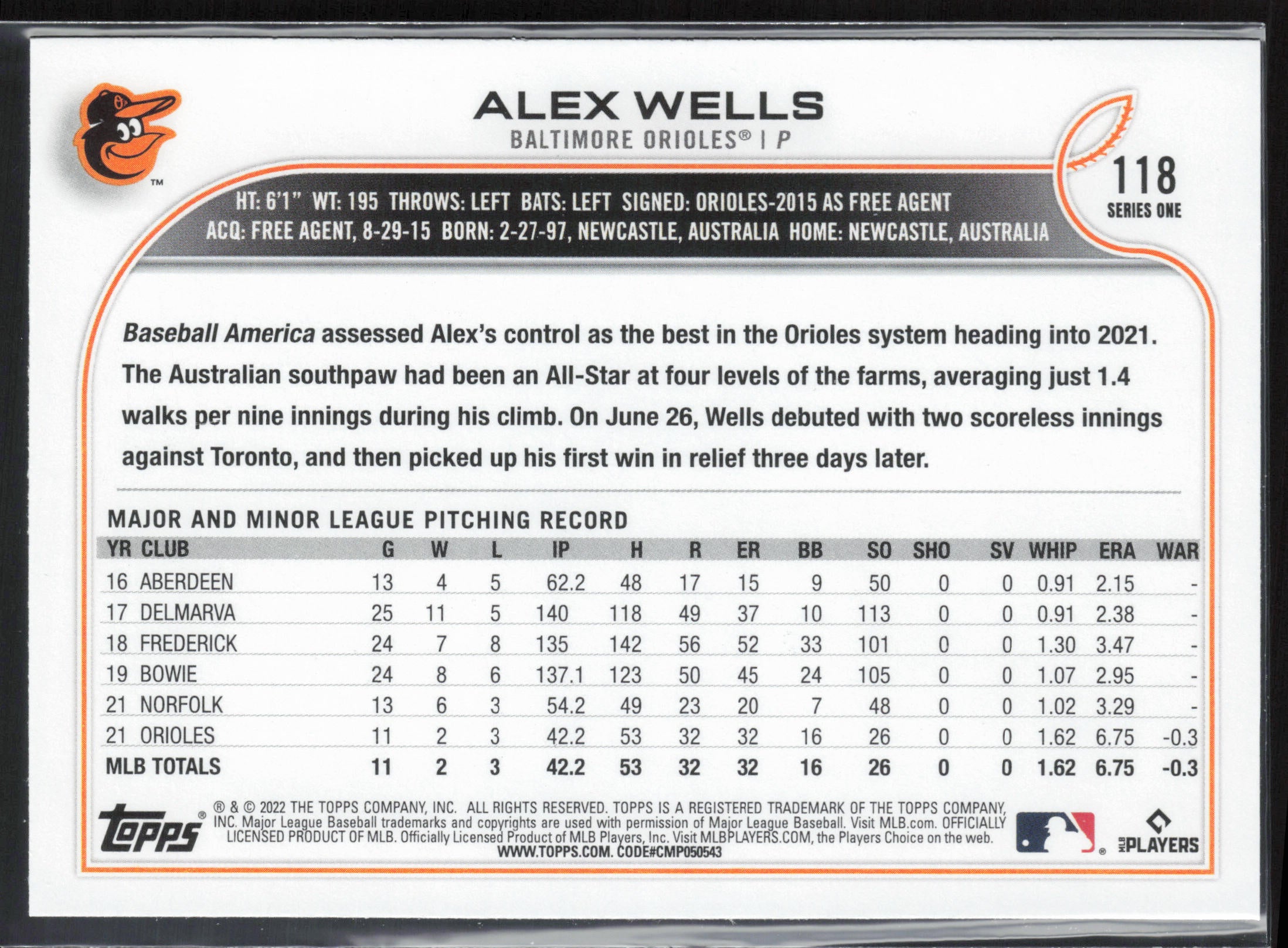 2022 Topps #118b Alex Wells