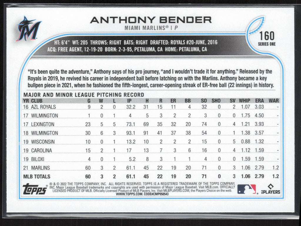 2022 Topps #160 Anthony Bender