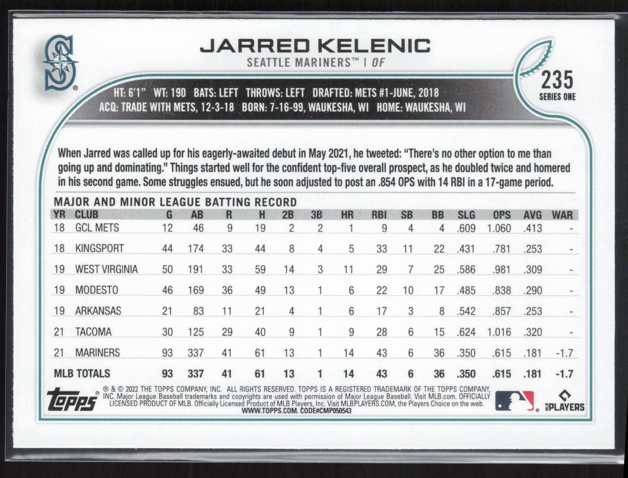 2022 Topps #235 Jarred Kelenic