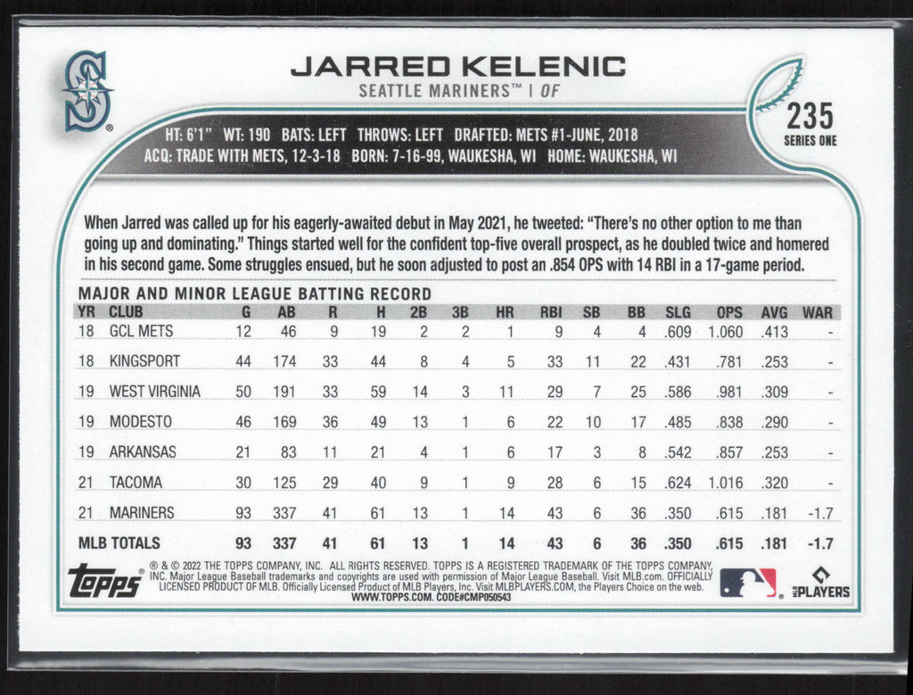 2022 Topps #235 Jarred Kelenic
