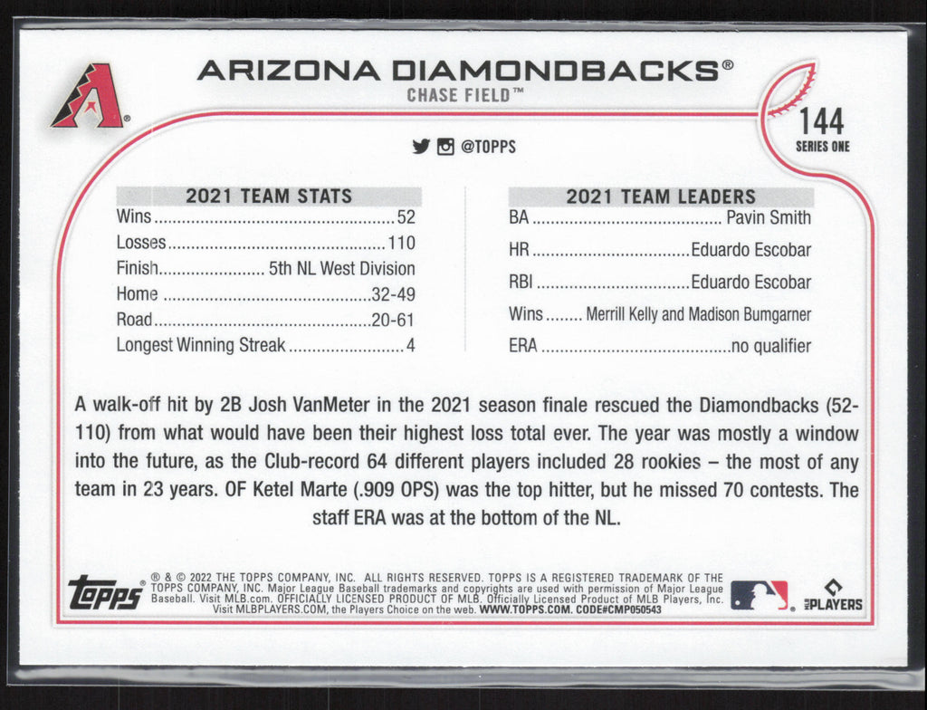 2022 Topps #144 Arizona Diamondbacks