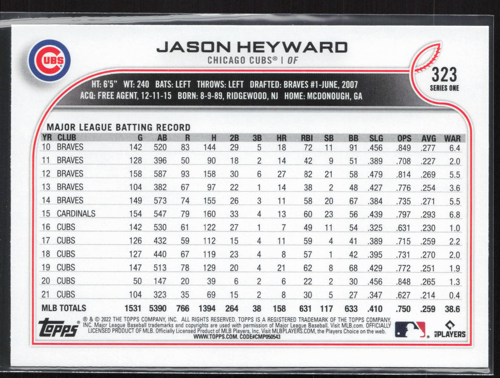 2022 Topps #323 Jason Heyward