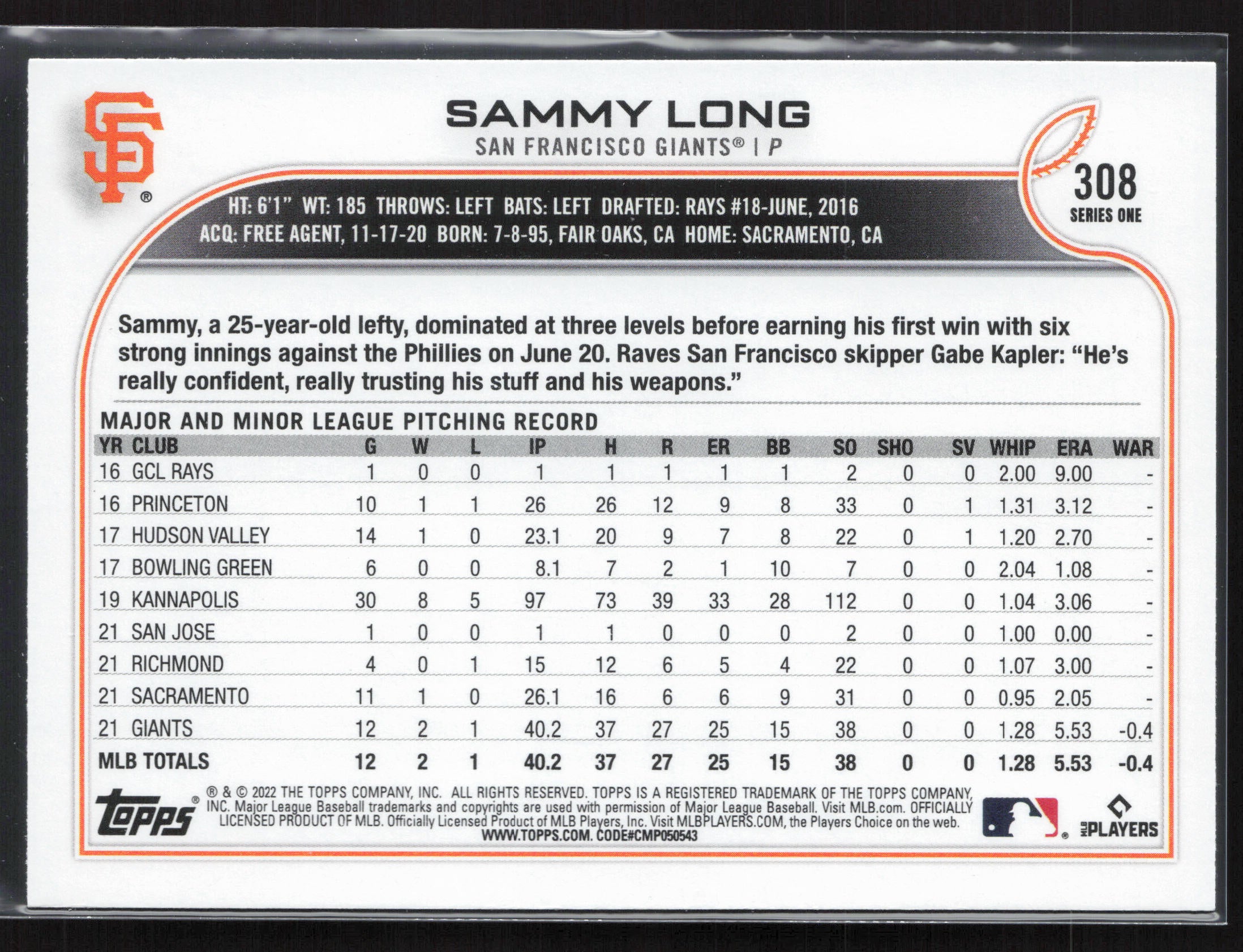 2022 Topps #308 Sammy Long