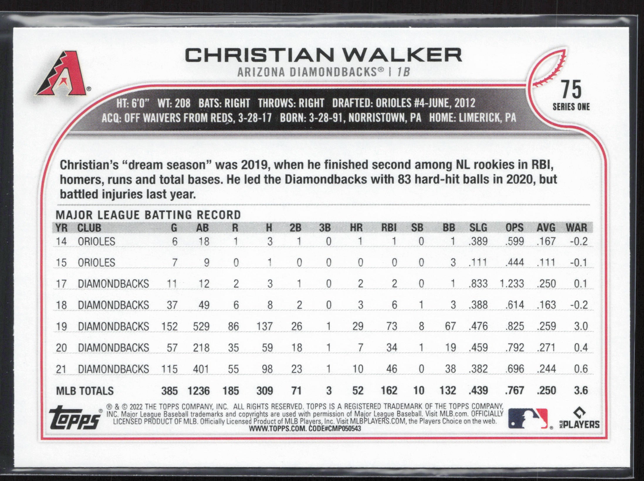 2022 Topps #75 Christian Walker