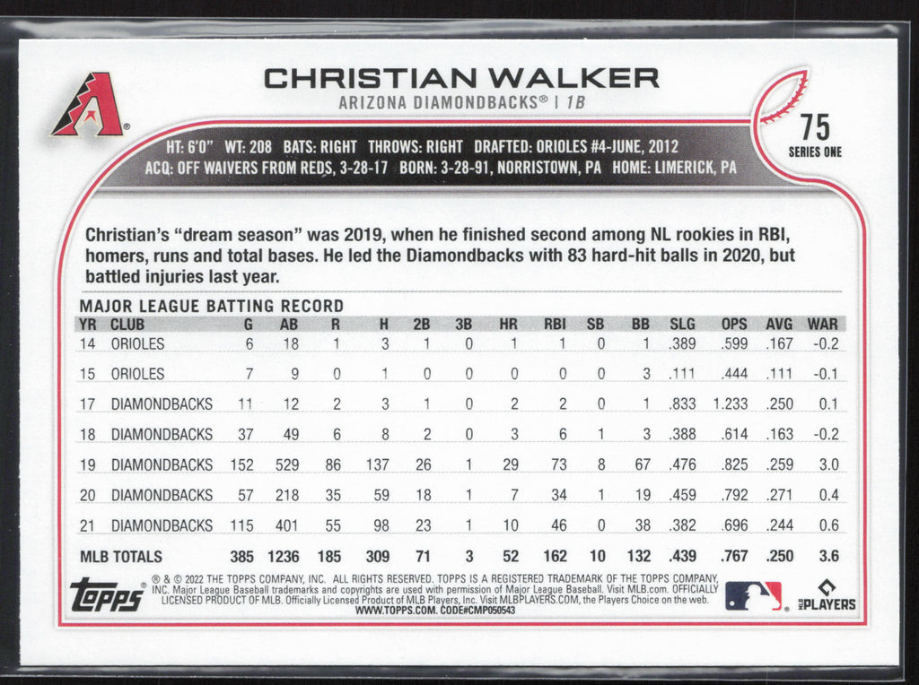 2022 Topps #75 Christian Walker