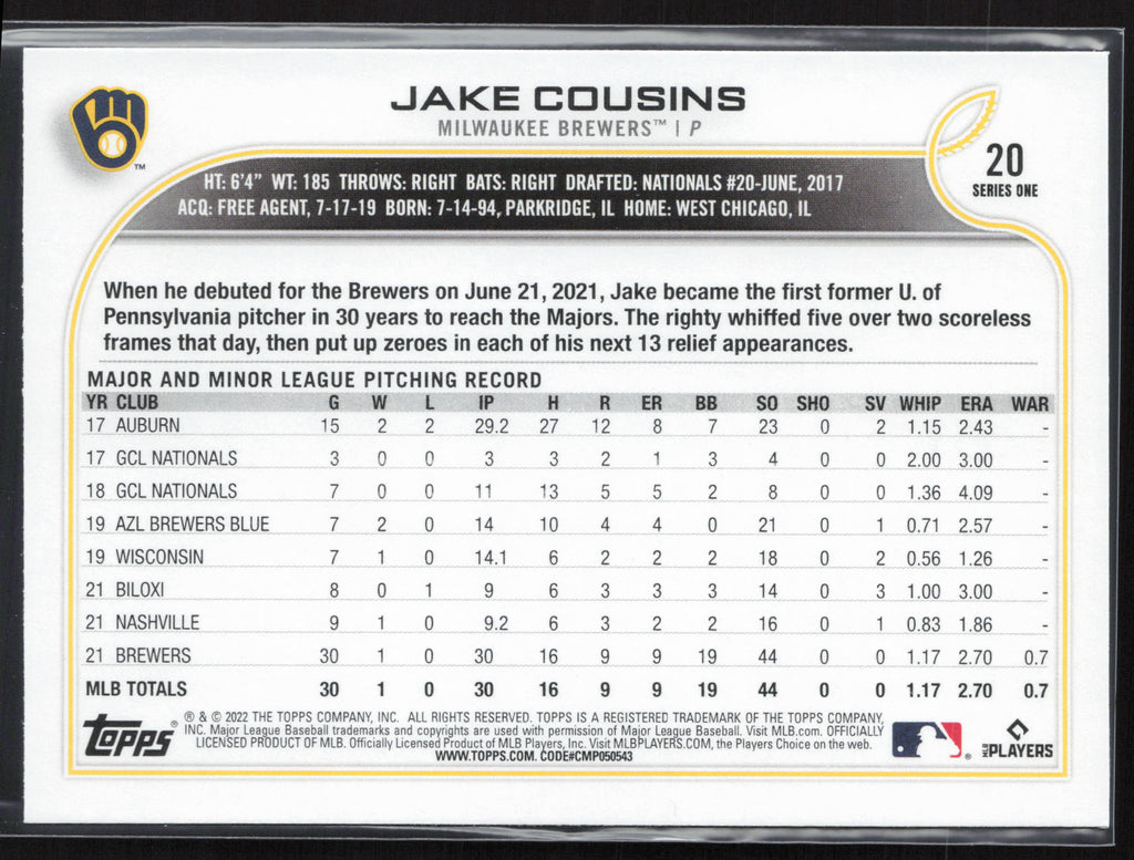 2022 Topps #20b Jake Cousins