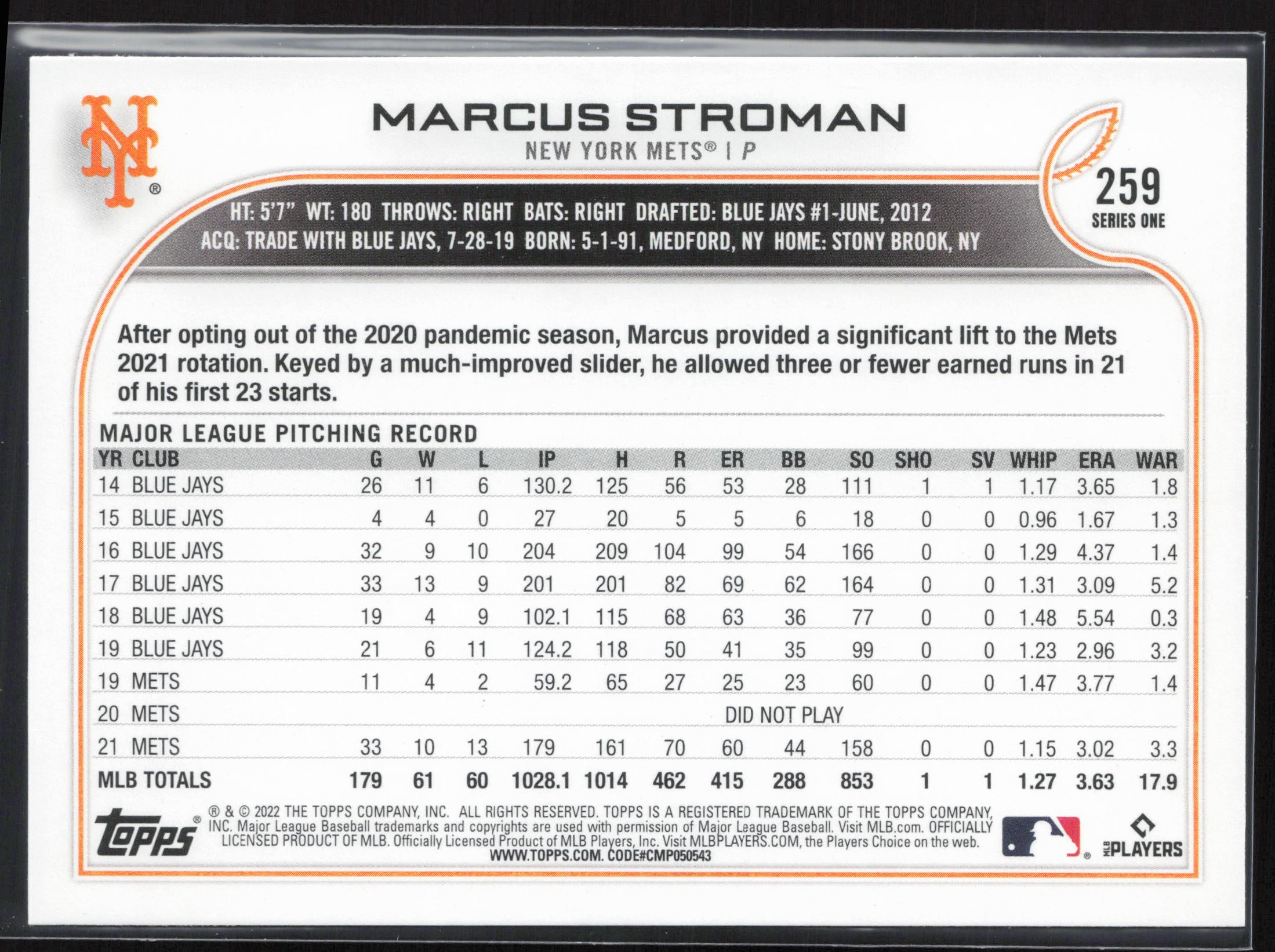 2022 Topps #259 Marcus Stroman
