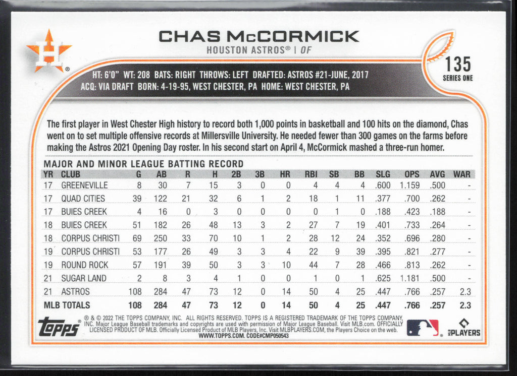 2022 Topps #135b Chas McCormick