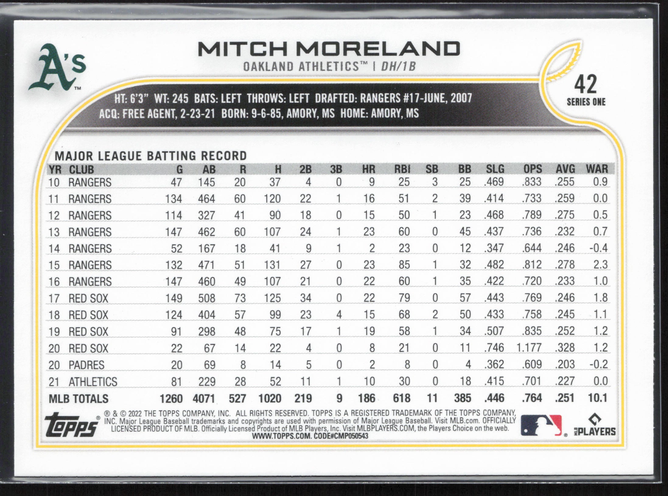 2022 Topps #42 Mitch Moreland