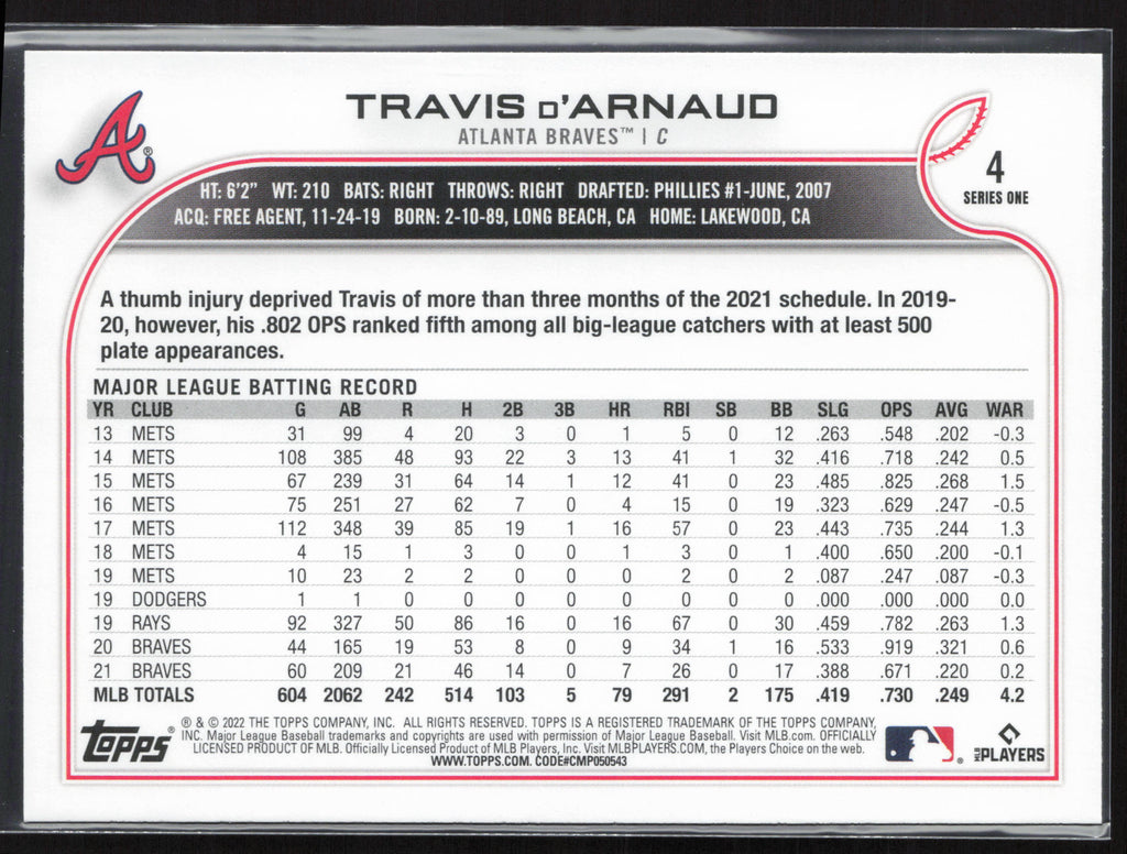 2022 Topps #4 Travis d'Arnaud
