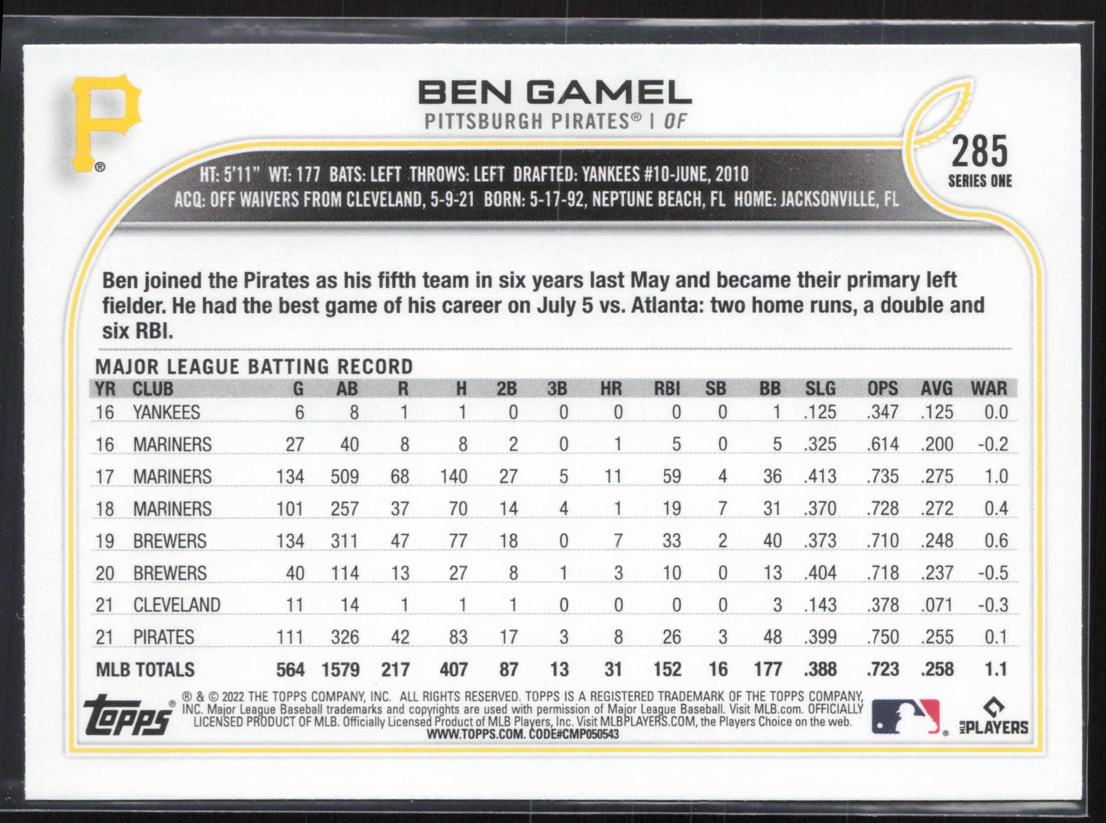 2022 Topps #285 Ben Gamel