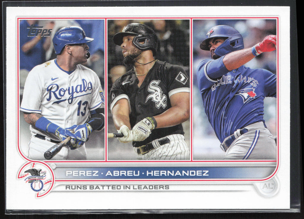 2022 Topps #202 AL RBI Leaders (Salvador Perez / Jose Abreu / Teoscar Hernandez)