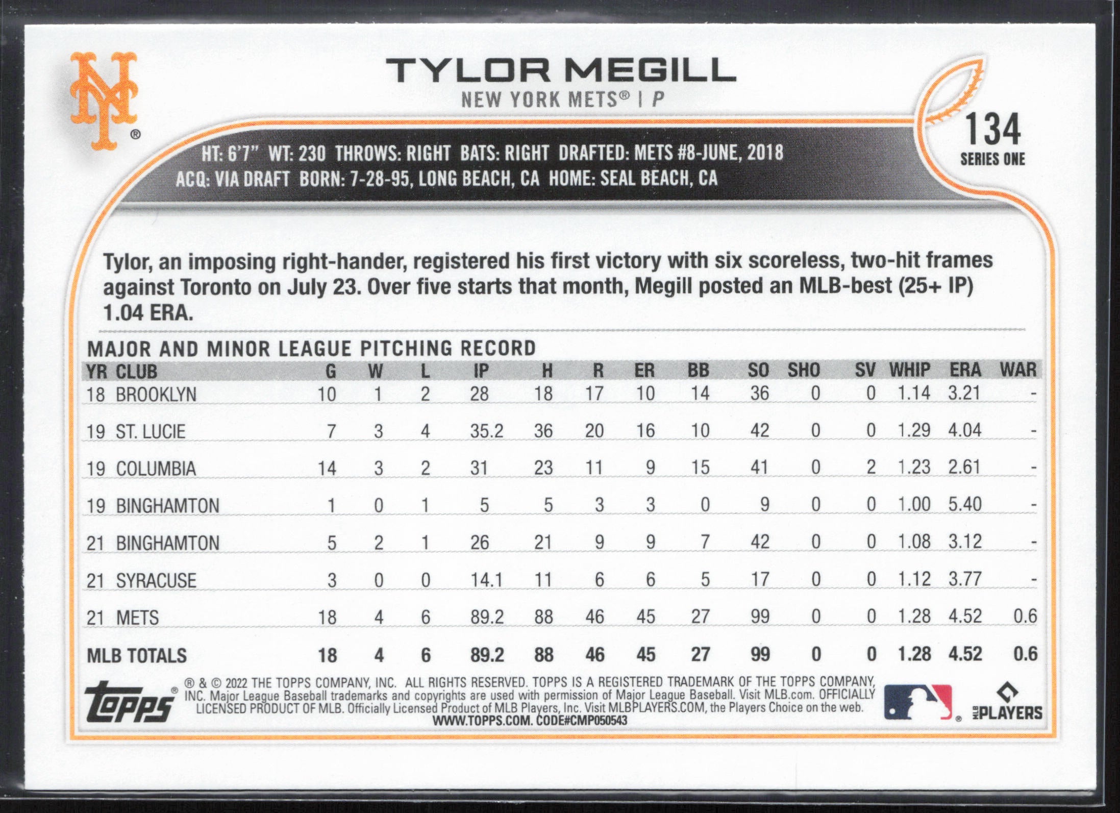 2022 Topps #134b Tylor Megill