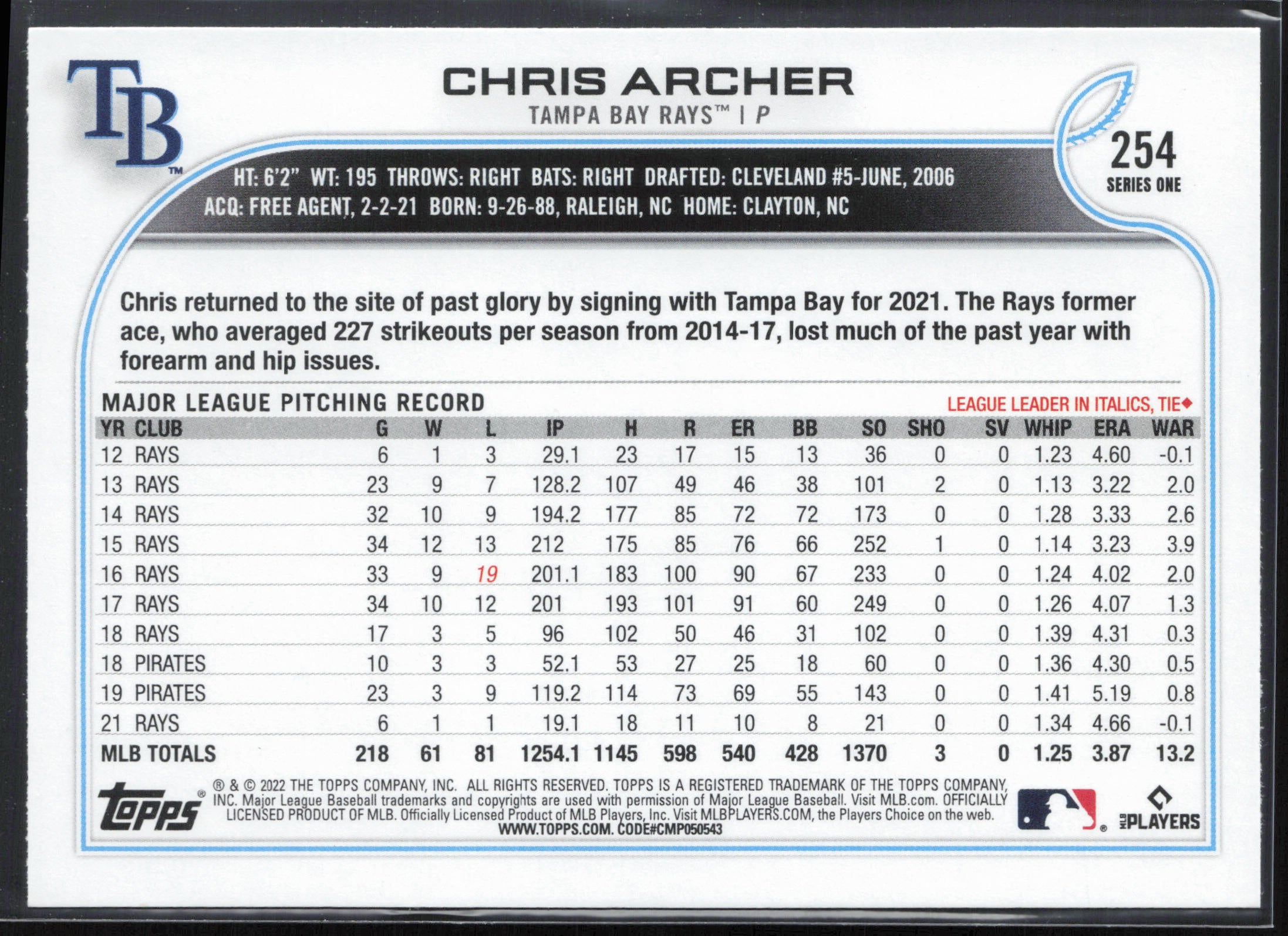 2022 Topps #254 Chris Archer