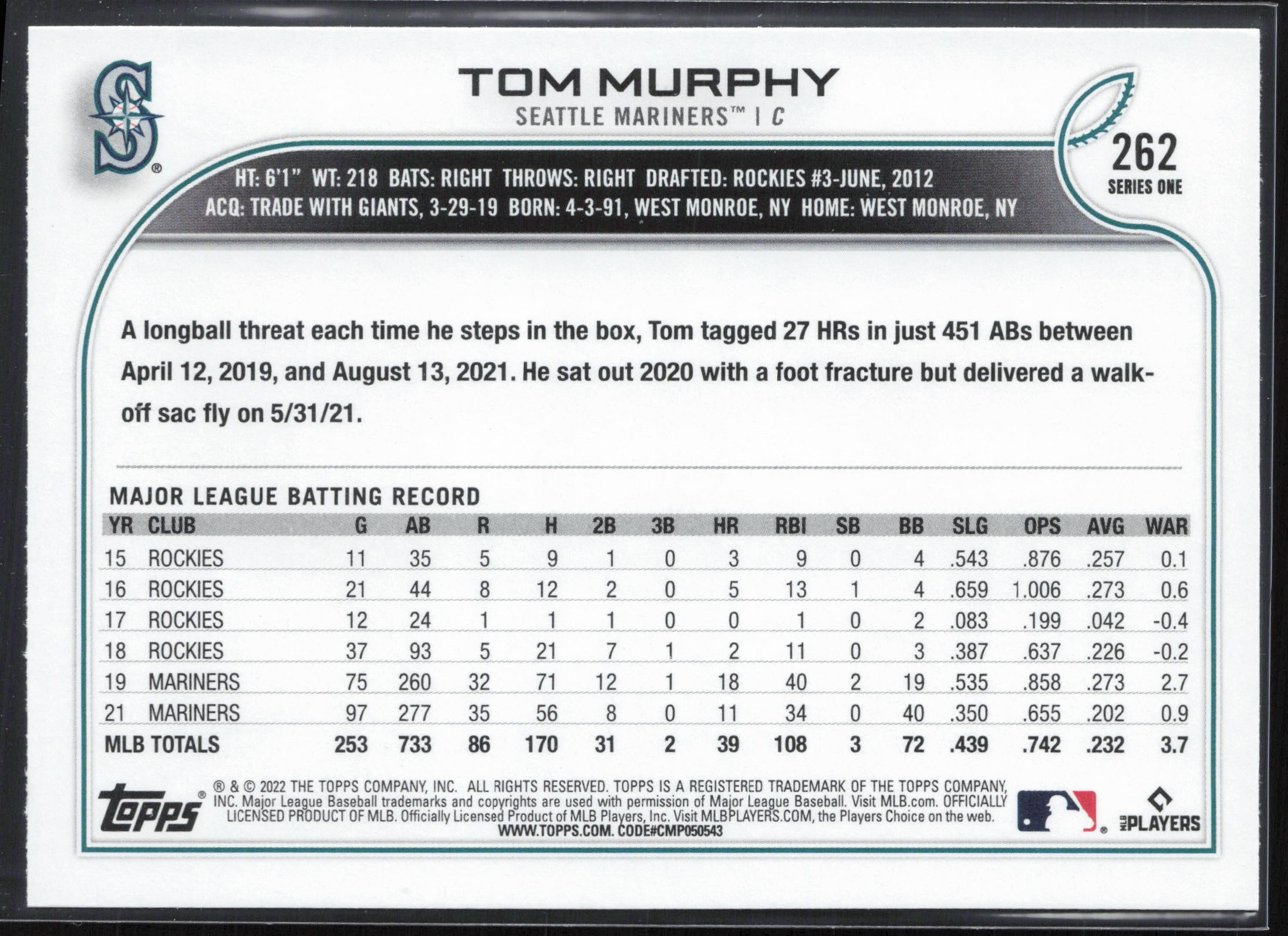 2022 Topps #262 Tom Murphy