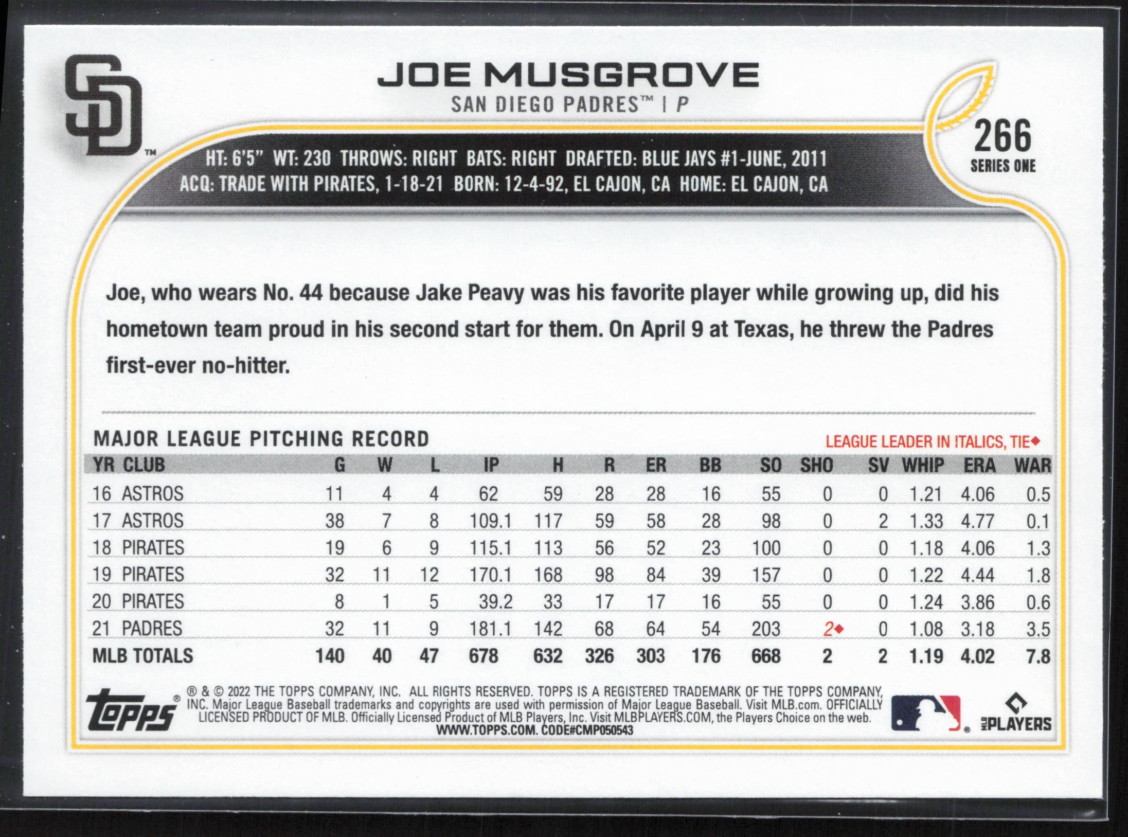 2022 Topps #266 Joe Musgrove