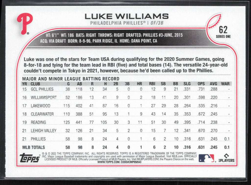 2022 Topps #62b Luke Williams