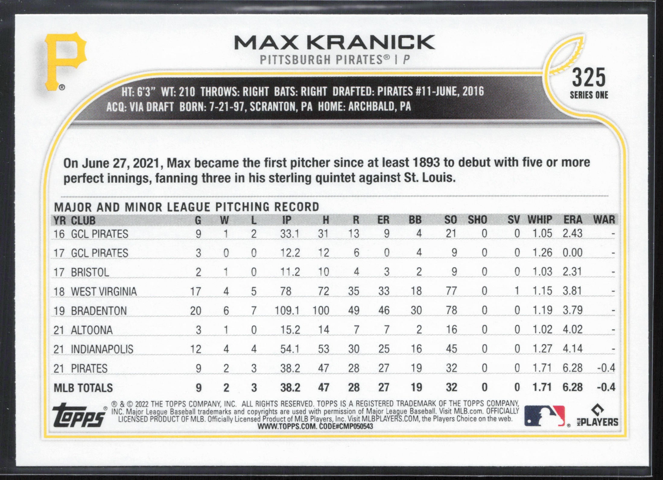 2022 Topps #325b Max Kranick