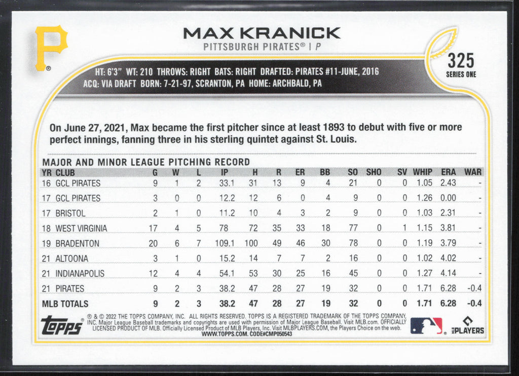 2022 Topps #325b Max Kranick