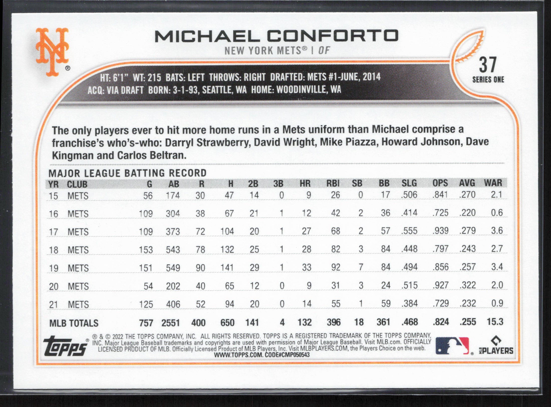 2022 Topps #37 Michael Conforto
