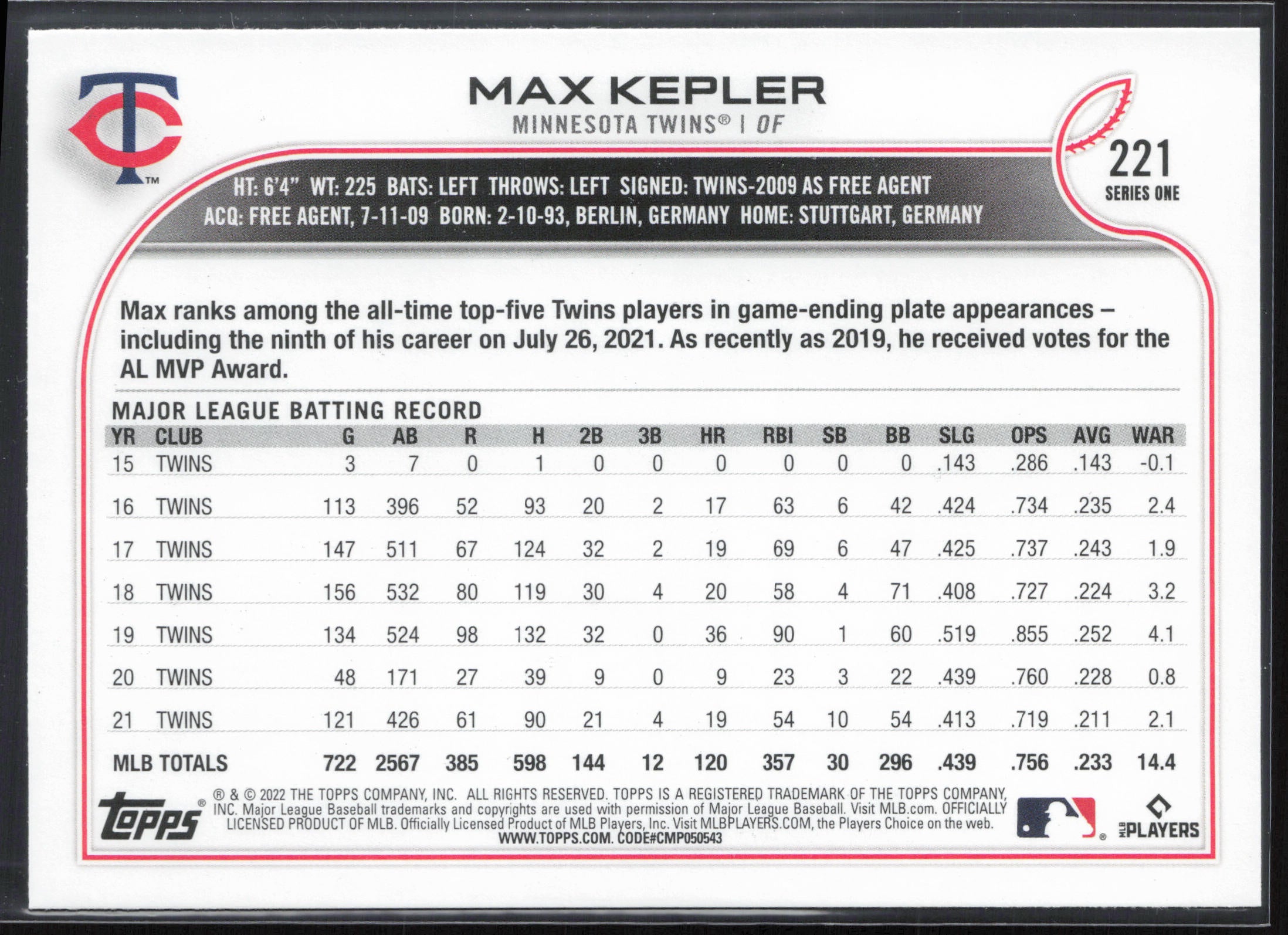 2022 Topps #221 Max Kepler