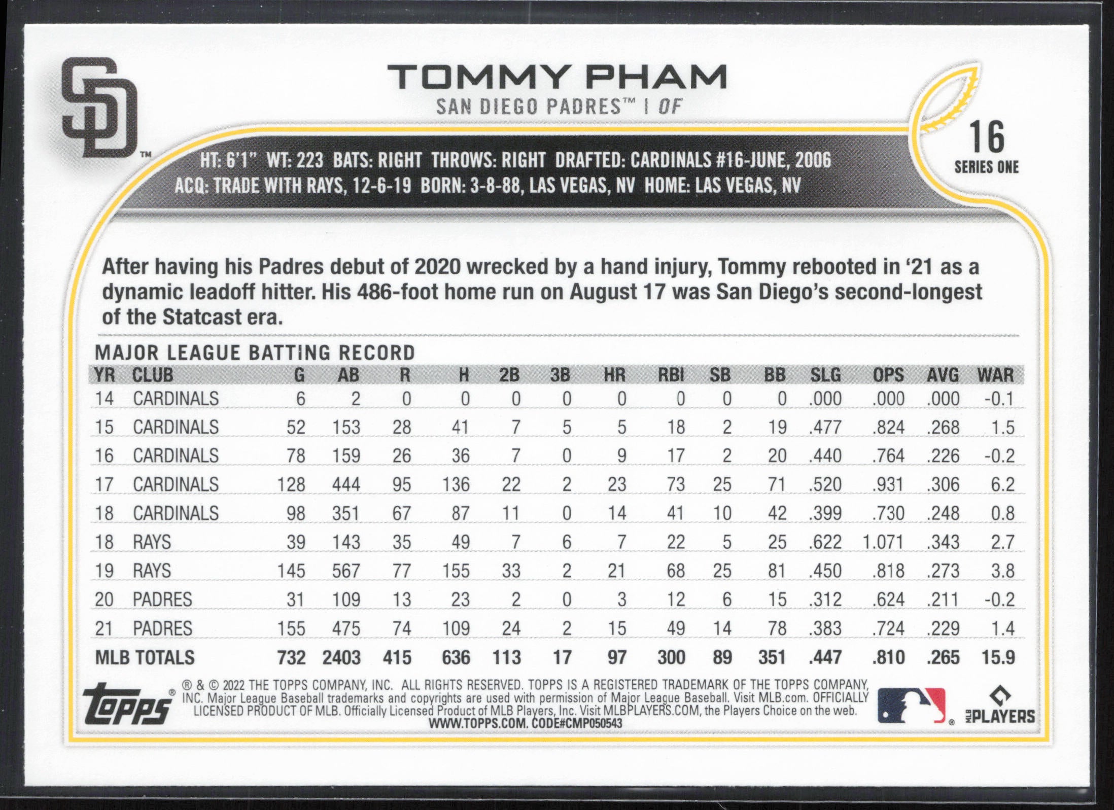 2022 Topps #16 Tommy Pham