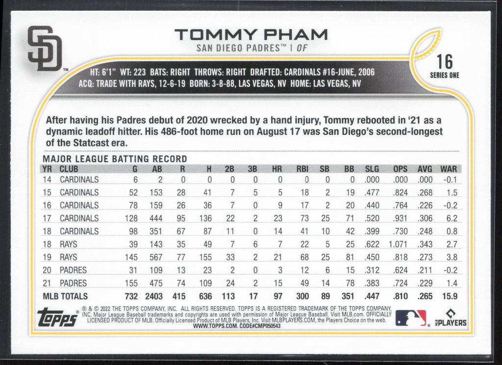 2022 Topps #16 Tommy Pham