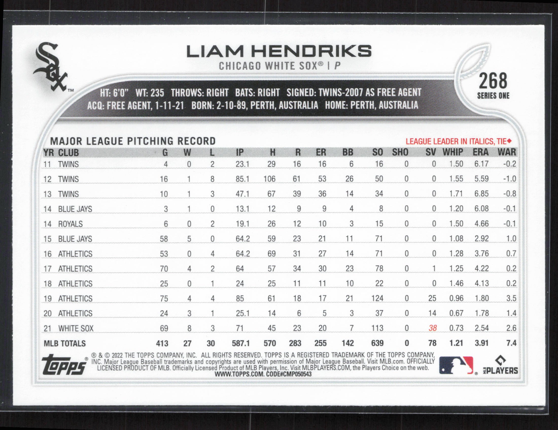 2022 Topps #268 Liam Hendriks