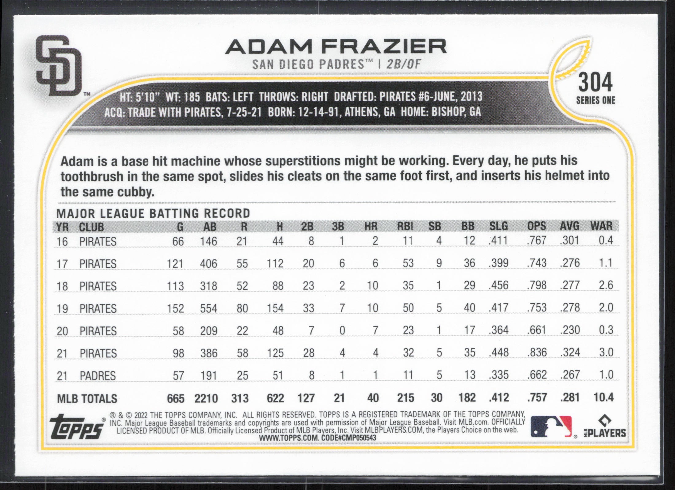 2022 Topps #304 Adam Frazier